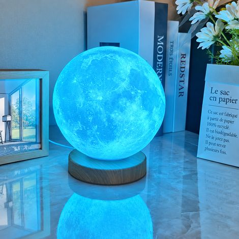 Lampe Veilleuse Lune Rotative avec Base ABS Foncée 15 cm Télécommande 16 Couleurs 18 × 18 × 20 cm 620 g – Livraison gratuite