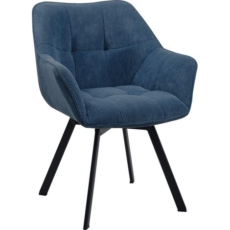 Chaise de salle à manger assise pivotante confortable en velours côtelé bleu et métal noir 100002036