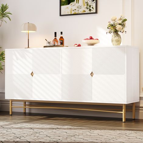 Aparador 4 puertas, 160x40x82 cm, con cierre suave, en MDF y tableros de partículas, blanco (1/5)