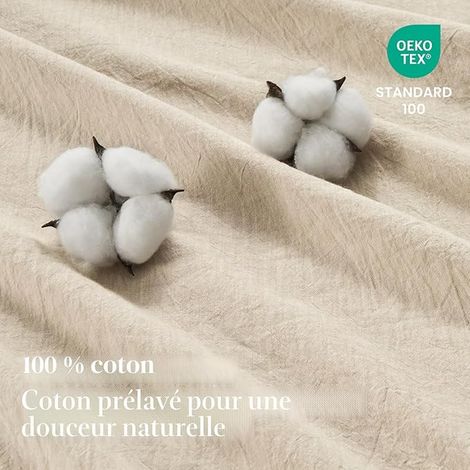 Duvet Cover 200 x 200 cm Beige Cotton Cotton Linen Structure Duvet Cover 200 x 200 cm + 2 Pillowcases 80 x 80 cm with Zip (1/4)