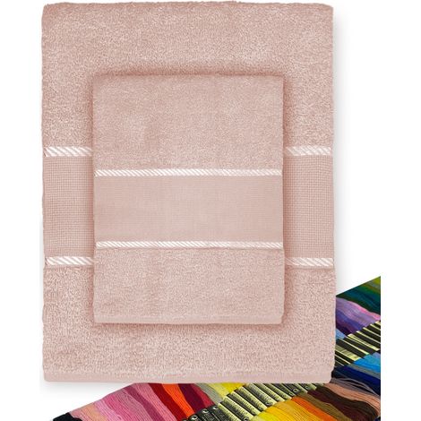 Set Asciugamani Spugna Tela Aida da ricamare Punto Croce 1+1 Viso E OSPITE con Filato in Omaggio Rosa Cipria