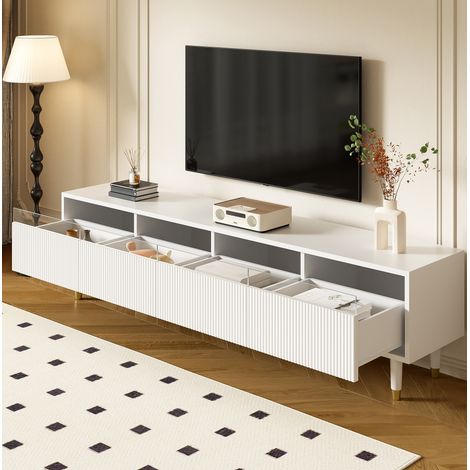 Mueble TV 178x35x45 cm blanco en MDF con 4 cajones y gestión de cables (1/5)