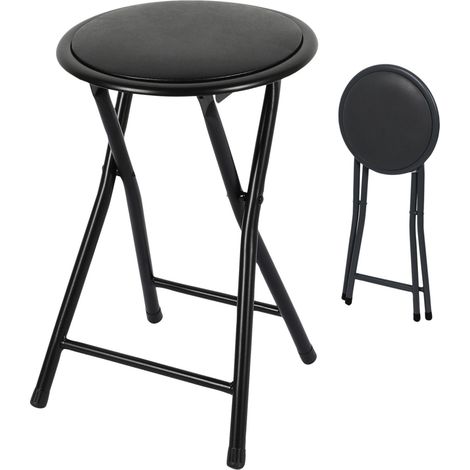 Metall Klapphocker rund schwarz - 45 x Ø 30 cm - Sitzhocker klappbar mit gepolsteter Sitzfläche