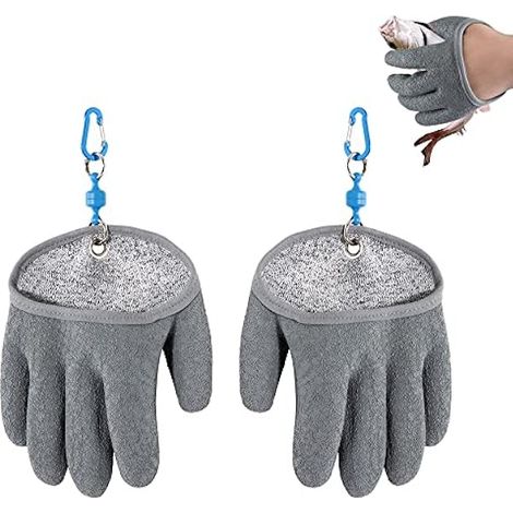 Gant De Peche - Résistant Aux Coupures Niveau 5 - Revêtement Latex Imperméable - Poignée Antidérapante Texturée - Avec Attache Magnétique 3 Kg - Taille Unique M À XL (1/3)