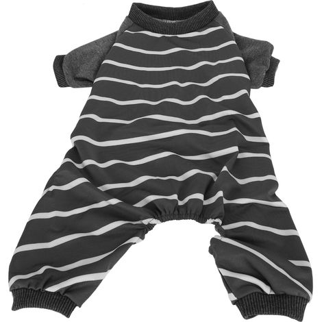 Combinaison d'intérieur pour chien, vêtements doux en polyester, body à manches longues rayé, gris contrasté, taille XL (SY59). (1/5)