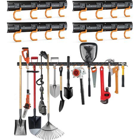 3-H Porte Outils de Jardin Mural 4 x 42cm, Range Support Outils de Jardin en Acier Massif, Rangement Crochet Mural Garage avec 16 Crochets pour Garage Remise Entrepôt Ferme Établi(168cm/66.14inch)