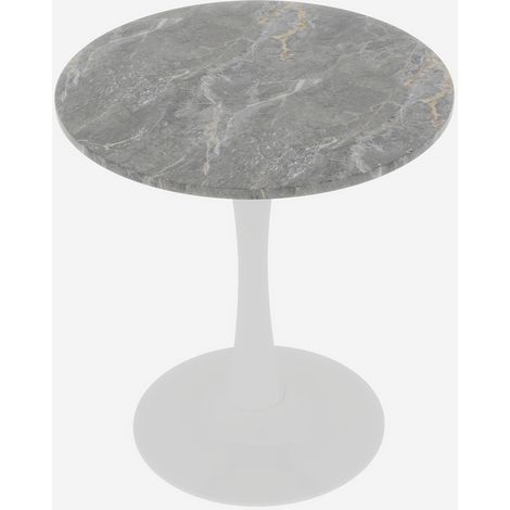Mesa de centro redonda de mármol artificial blanco y gris, estilo mid-century modern, 70 cm (1/5)