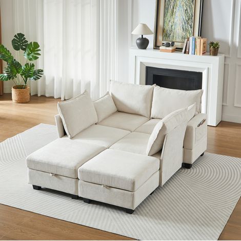 Sofá modular convertible en cama, con almacenamiento, chenilla beige (1/5)