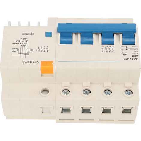 Disjoncteur 4P, dispositif de protection contre les surintensités, boîtier PA66, pouvoir de coupure de 4500 A, montage sur rail DIN, 400 V (1/5)