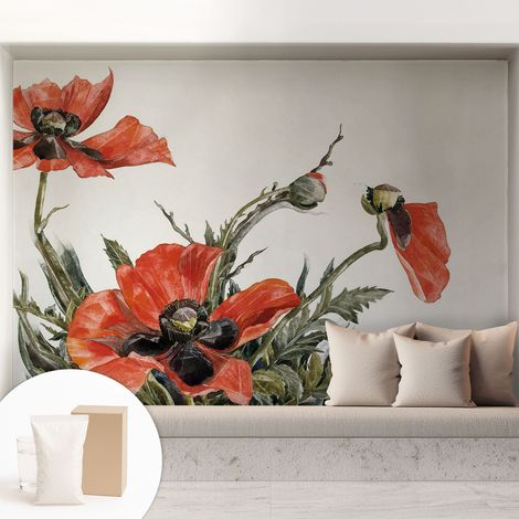 Papier peint décoratif avec colle pour salon, chambre à coucher et bureau – Design moderne et facile à poser Coquelicots rouges 208x146 cm (1/5)