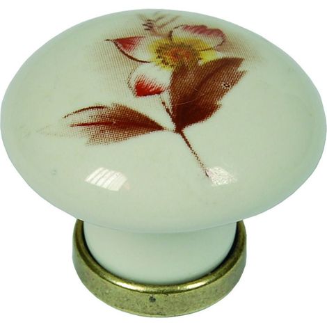Pomoli tondi in porcellana avorio decoro fiore Ø31x26 mm - 5 pz - METAL STYLE
