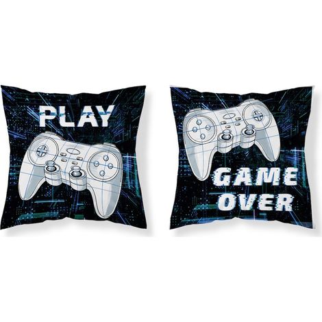 Funda de almohada infantil 40x40 azul marino y blanca, diseño "Game Over", MF 25 Kids 114 (1/2)