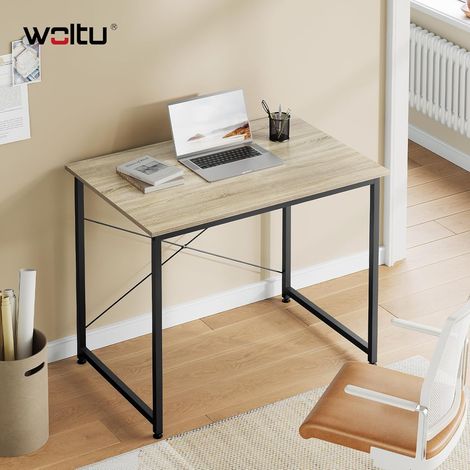 WOLTU Escritorio moderno de madera y negro con estante