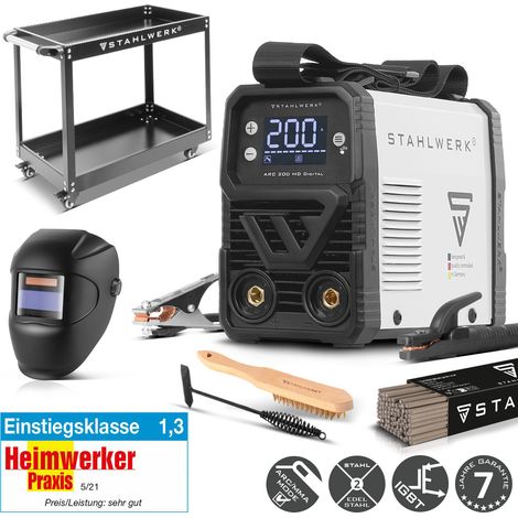 STAHLWERK Elektroden-Schweißgerät ARC 200 MD Digital – Vollausstattung mit Gerätewagen – MMA/E-Hand & Lift-TIG (DC) möglich bis 200 A, flexibel einsetzbar ohne Gas, ARC-Force, Hotstart, Anti-Stick