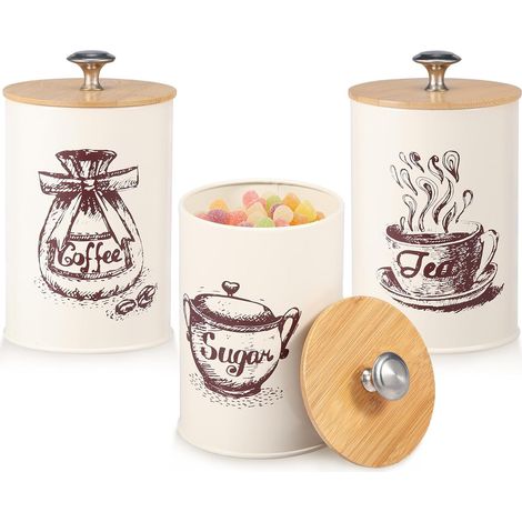 Lot de 3 bocaux en métal pour thé bocaux carrés café et sucre 1 ml avec couvercles en matière (1/5)