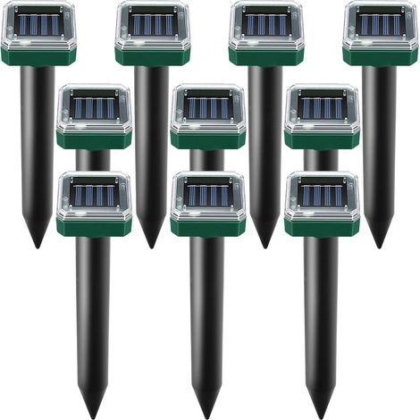 Lot de 10 répulsifs solaires à ultrasons pour souris, répulsifs à pointes soniques étanches pour souris, répulsifs pour souris de jardin et de cour