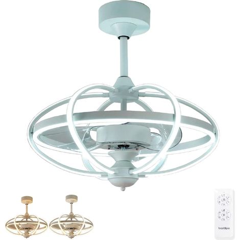 Ventilateur de Plafond avec télécommande, 3 Couleurs LED-Audio Bluetooth, Blanc, diamètre Total 63 cm (1/5)