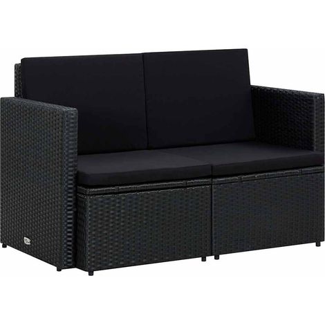 Canapé fixe 2 places de jardin Canapé relax - Banc de jardin avec coussins Noir Résine tressée BV352600 - BonneVie (1/5)