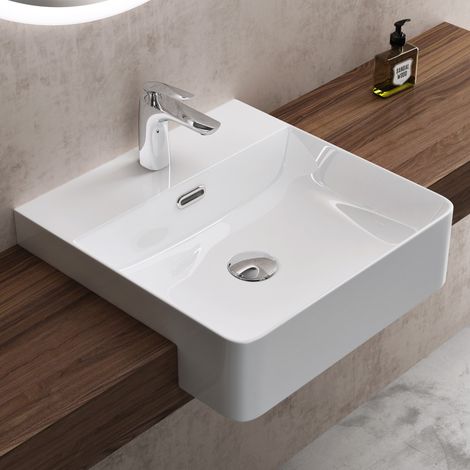 doporro® lavabo empotrado lavabo de cerámica lavabo de mano lavabo cuadrado en baño blanco brillante 42,5x42,5x12,5 cm Brüssel702 (1/5)