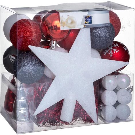 Paris Prix - Kit 44 Pièces Déco De Noël étoile 24cm Blanc & Rouge