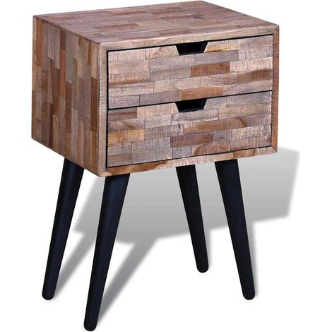 vidaXL Table de chevet avec 2 tiroirs Bois de teck recyclé (1/5)