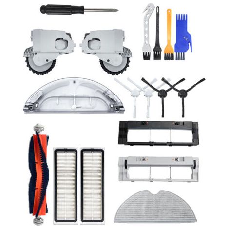 Compatible avec le kit d'accessoires pour l'aspirateur robot Xiaomi 1C 2C 1T, comprenant la brosse principale, le filtre, la serpillière, le bac à poussière, le réservoir d'eau et la roue motrice.