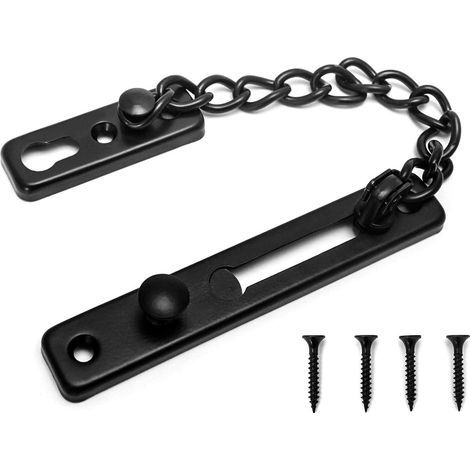 Cadena de seguridad para puertas estrechas, limitador de puerta antirrobo con resorte y tornillos para puertas interiores, acero inoxidable, acabado negro mate, Efd (1/5)