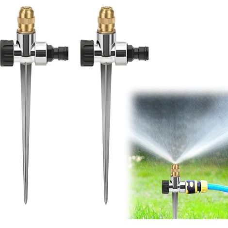 Lot de 2 Arroseurs de Pelouse en Métal, Arroseurs Automatiques, Buse D'arrosage Réglable en Laiton, Piquet à Secteur 360° Jardin Gazon Pelouse Rotatif (1/5)