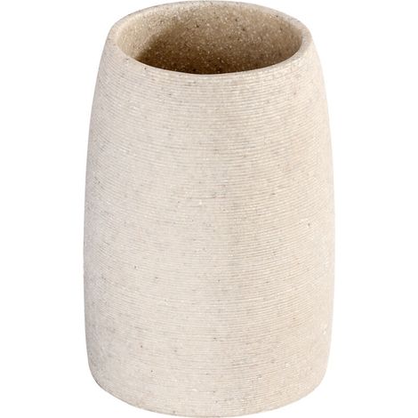 Gobelet Salle de Bain, Porte Brosse à Dent, Goa, Polyrésine, Ø 7,4x10,5 cm, Beige (1/4)