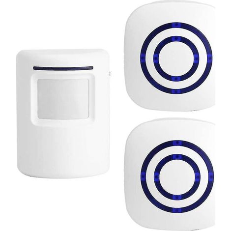 Sonnette à détecteur de mouvement pour entreprises, kit de sonnette extérieure sans fil infrarouge avec 2 récepteurs enfichables et 1 détecteur de mouvement PIR Jskee (1/4)