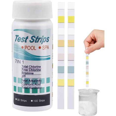 100 Bandelettes de test 6 en 1, chlore total, pH, alcalinité, pour piscine et spa (1/5)