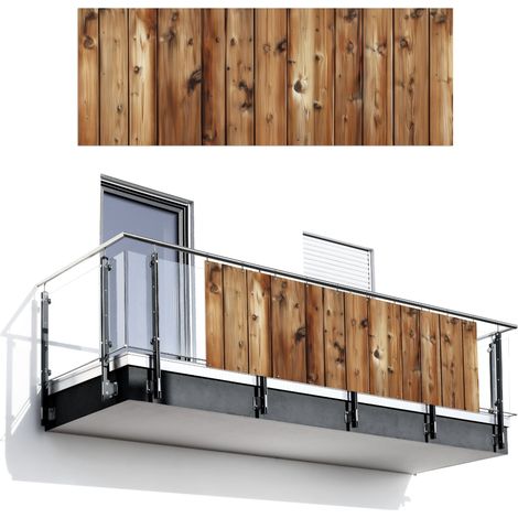BRISE-VUE POUR BALCON Imprimé bois - Etagères - Marron 300x110 cm Installation facile (1/4)