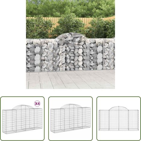 Schalldämmung - Gabionen mit Hochbogen 4 Stk. 200x50x100/120cm Verzinktes Eisen (1/5)