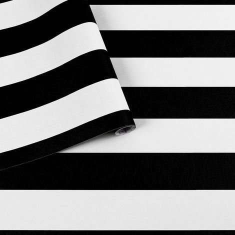 Noir Blanc Papier Adhesif pour Meuble,Autocollant Papier Peint,Moderne Vinyle Décoratif Imperméable Film Adhesif pour Meuble,Cuisine,Armoires,Revêtement Mural,Rayures,44cmx3m (1/5)