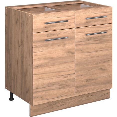 Mobiletto base per cucina Fame-Line, Rovere dorato, 80 cm senza piano di lavoro, Vicco