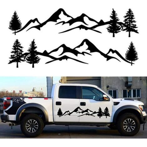 2PCS voiture côté corps autocollants montagne arbre forêt motif autocollants bricolage vinyle autocollants, 77,95 '' x 15,74 '' (noir) (1/5)