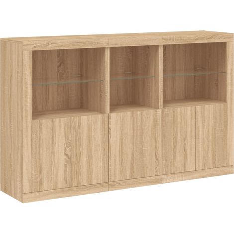 Credenza buffet cassettiera mobile contenitore organizer cucina soggiorno soggiorno con luci a LED sonoma 162 x 37 x 100 cm marrone 020029941