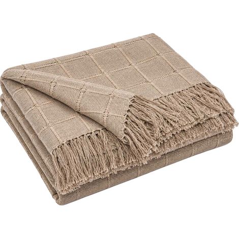 Couverture en jeté, 100 % coton, confort durable, Kaki Foncé (1/2)