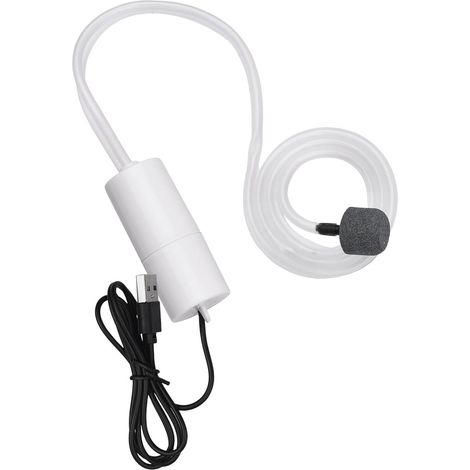 Pompa d'aria USB per acquario – Mini pompa di ossigeno silenziosa – Con tubo e pietra porosa – Per acquari domestici – Plastica – 8,5x3x3cm (1/5)