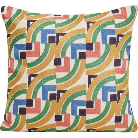 Housse de coussin en Coton rebrodé d'un motif graphique IAKOBO (1/4)