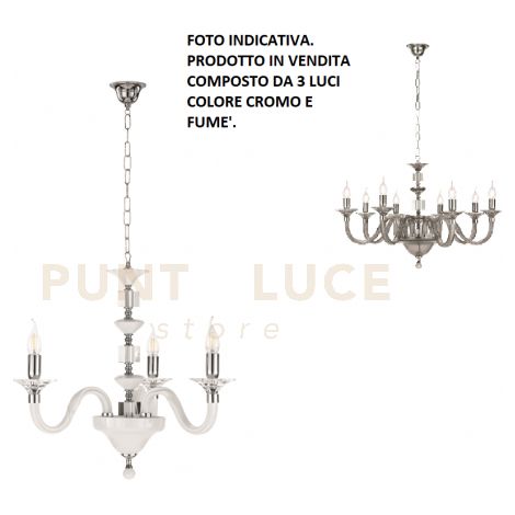 LAMPADARIO GALA 3 LUCI ATTACCO E14 FUME' E CROMO D.72CM