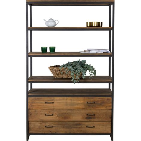 Librería de madera recuperada con 3 cajones y 4 estantes - Paname (1/4)