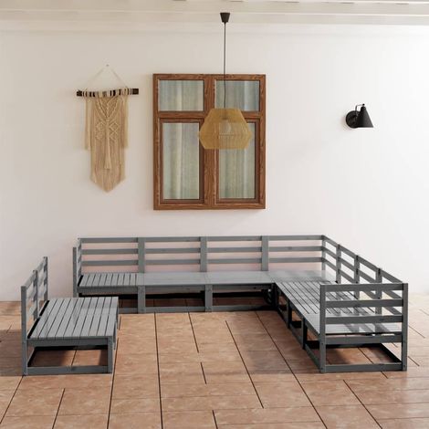 9-tlg. Garten-Lounge-Set Grau Kiefer Massivholz vidaXL