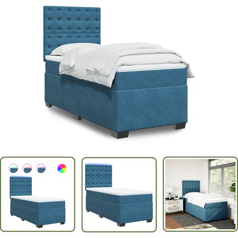 The Living Store Boxspringbett mit Matratze Blau 90x200 cm Samt - Boxspringbett - Samtbett - Doppelbett - Blau - LED Beleuchtung (1/5)