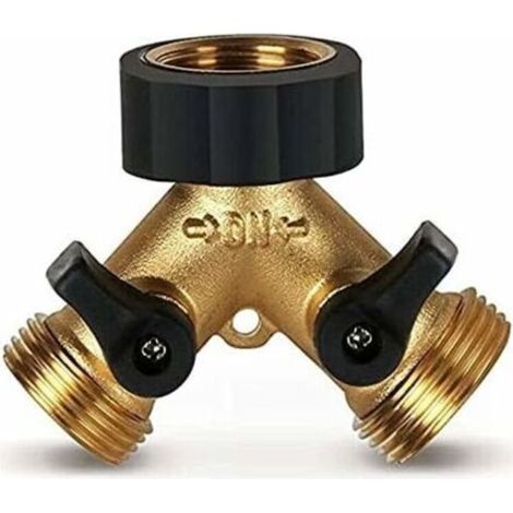Robinet Double Machine a Laver, Répartiteur Raccord Robinet Tuyau d'Arrosage en Y 2 Voies pour Tuyaux d'Alimentation 3/4, Robinet Exterieur Jardin Double en Laiton Robuste