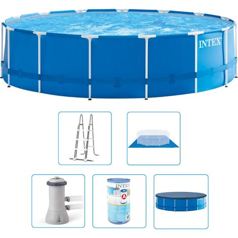 Piscine à cadre métallique Intex - 457 x 122 cm - Ronde - Avec pompe de filtration + accessoires