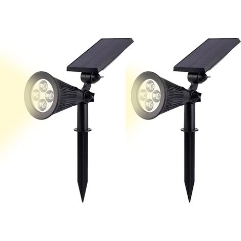 Lot de 2 spots solaires LED d'extérieur pour éclairage paysager, terrasse et jardin, lumière chaude (1/5)