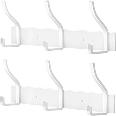 2Pcs Porte Manteau, 3 Crochets, Acier Inoxydable, Blanc, Charge 20kg, Espacement 9,3cm, Salle de Bain