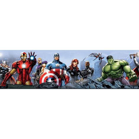 Frise murale auto-adhésive Avengers 10 cm x 5 m – 11 personnages Marvel – PVC facile à poser – Décoration chambre enfant – Ag Art