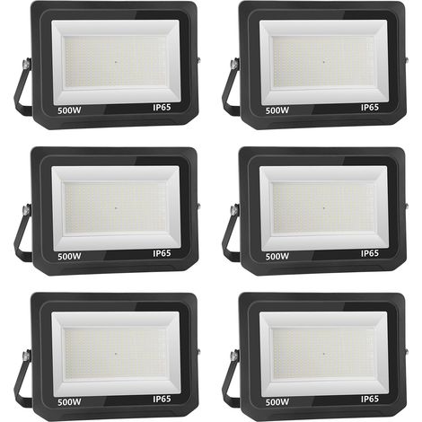 6x 500W 50000LM Projecteur Exterieur LED 6000K Blanc Froid Spot LED Extérieur IP65 Imperméable Spot LED Sécurité Floodlight pour Jardin Cour Terrasse Square Usine